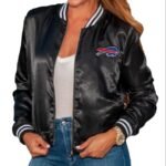 Ardella Buffalo Bills Black Satin Bomber Jacket
