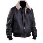 Mens Aviator Bomber Black Leather Jacket