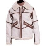 Mens Aviator Waxed White Leather Jacket