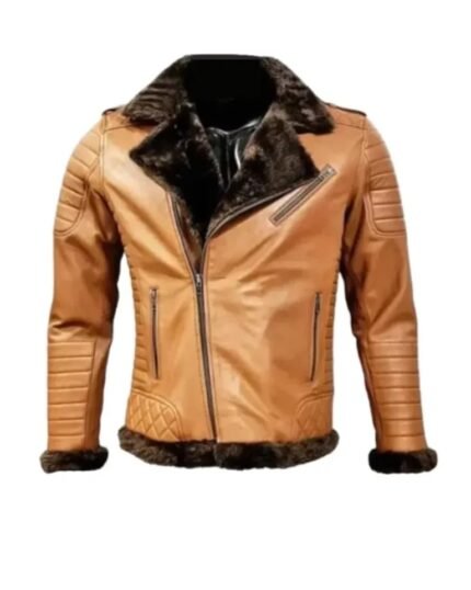 Men’s Beige Fur Leather Aviator Jacket