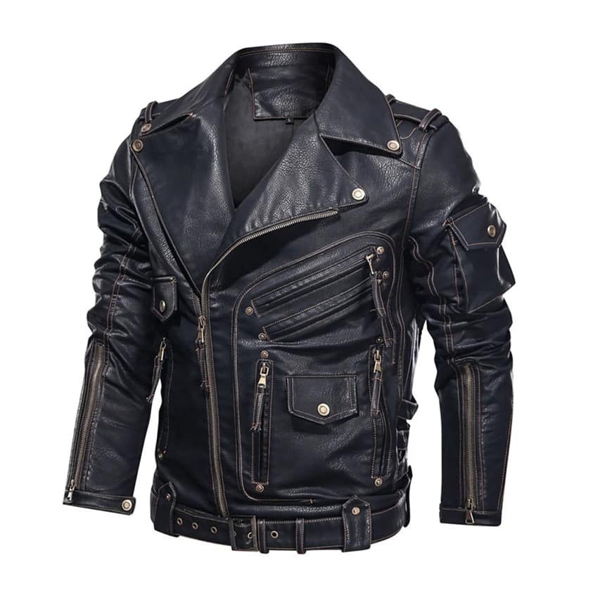 Men’s Genuine Cowhide Motorcycle Biker Premium Leather Jacket