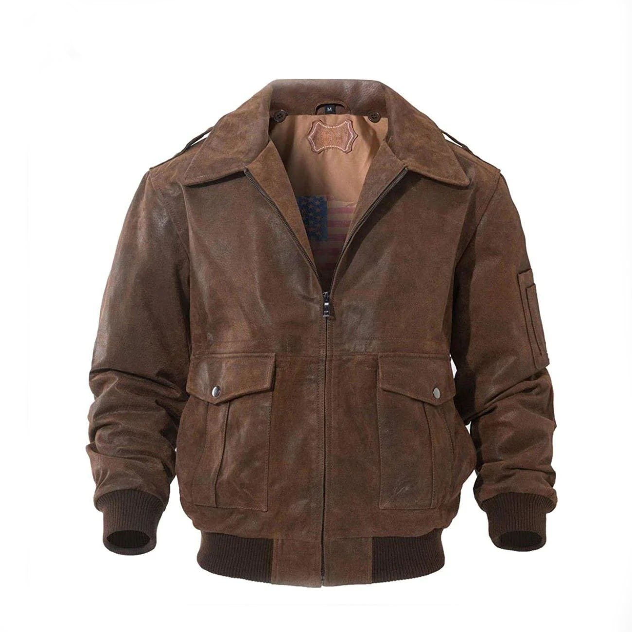Men’s Leather Flight Bomber Jacket Air Force Aviator