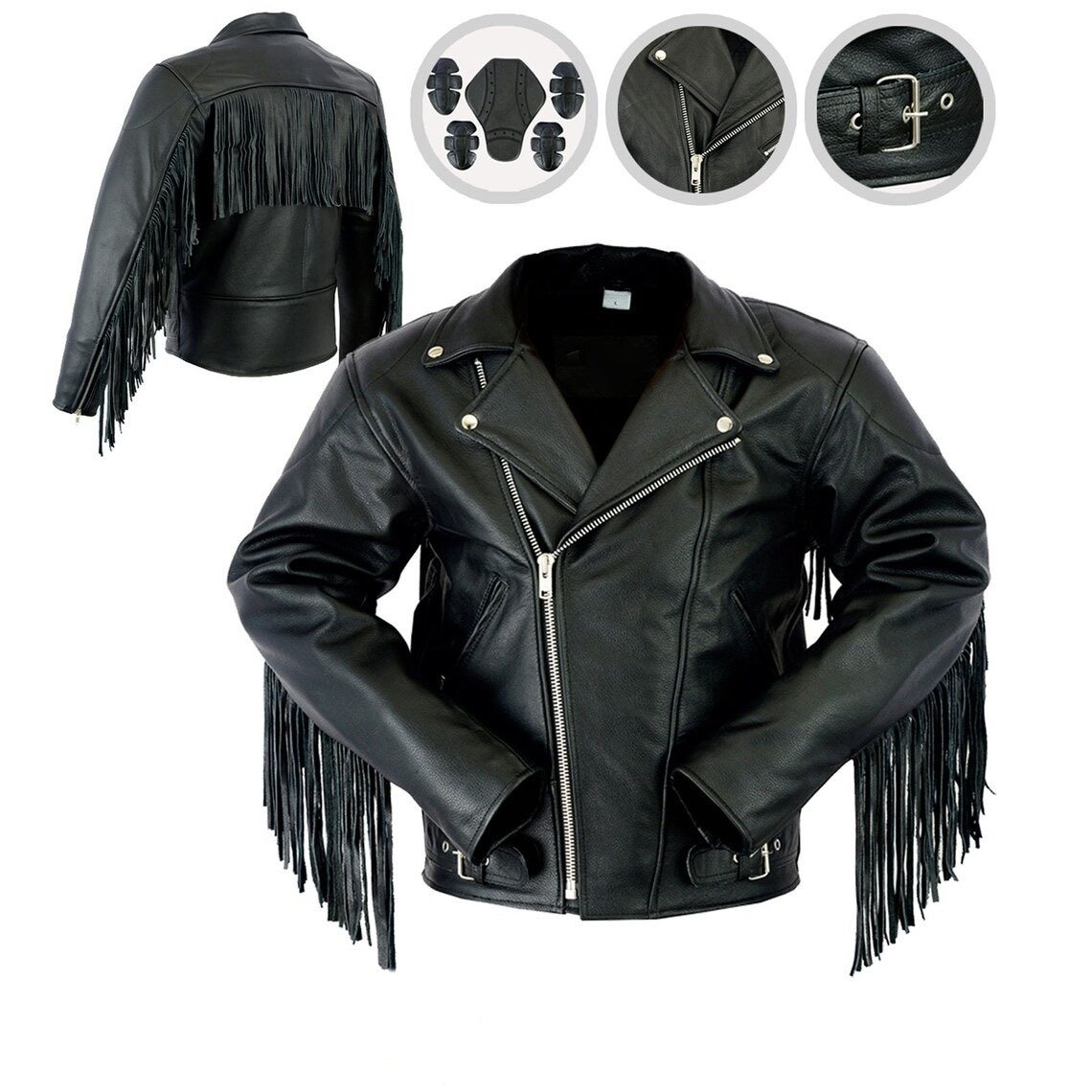 Men’s Leather Jacket With Tassels Fringe Motorbike Jacket Brando Cruiser Perfect 2