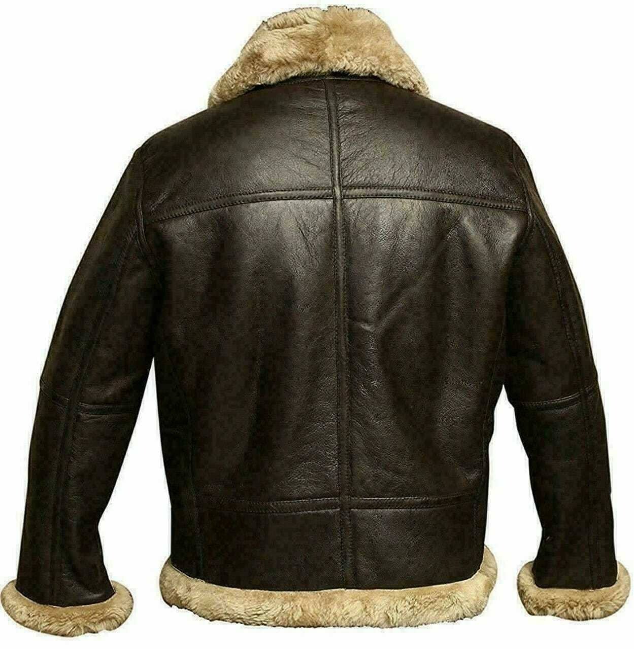Men’s RAF B3 Aviator Real Leather Sheep Skin Bomber Jacket Coat 2