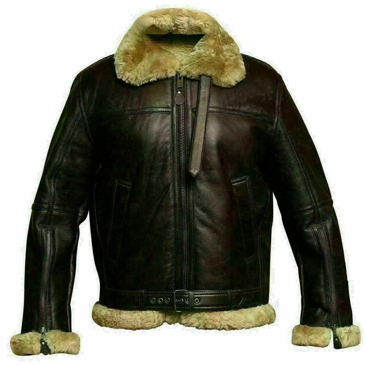 Men’s RAF B3 Aviator Real Leather Sheep Skin Bomber Jacket Coat 3