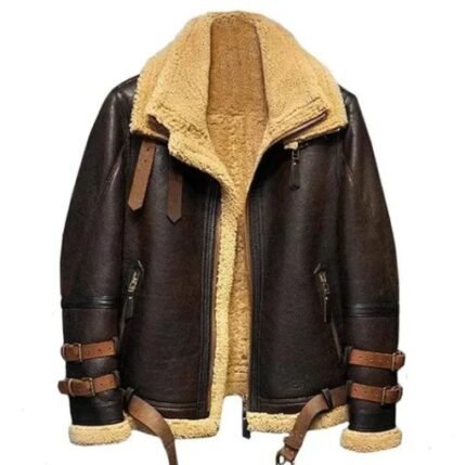 Ronald Double Belted Cuffs Collar Brown Shearling Jacket