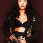 Singer Selena Quintanilla Embroidered Black Long Coat