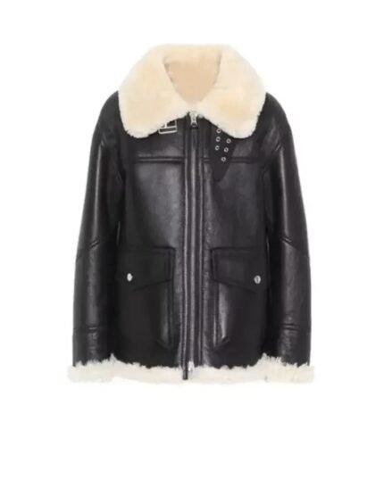 Womens Ivory Aviator Shearling Jacket