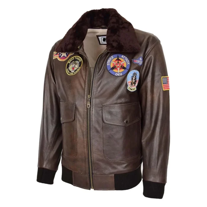 Premium Quality Mens Bomber Leather Jacket Air Force Style Lester Brown