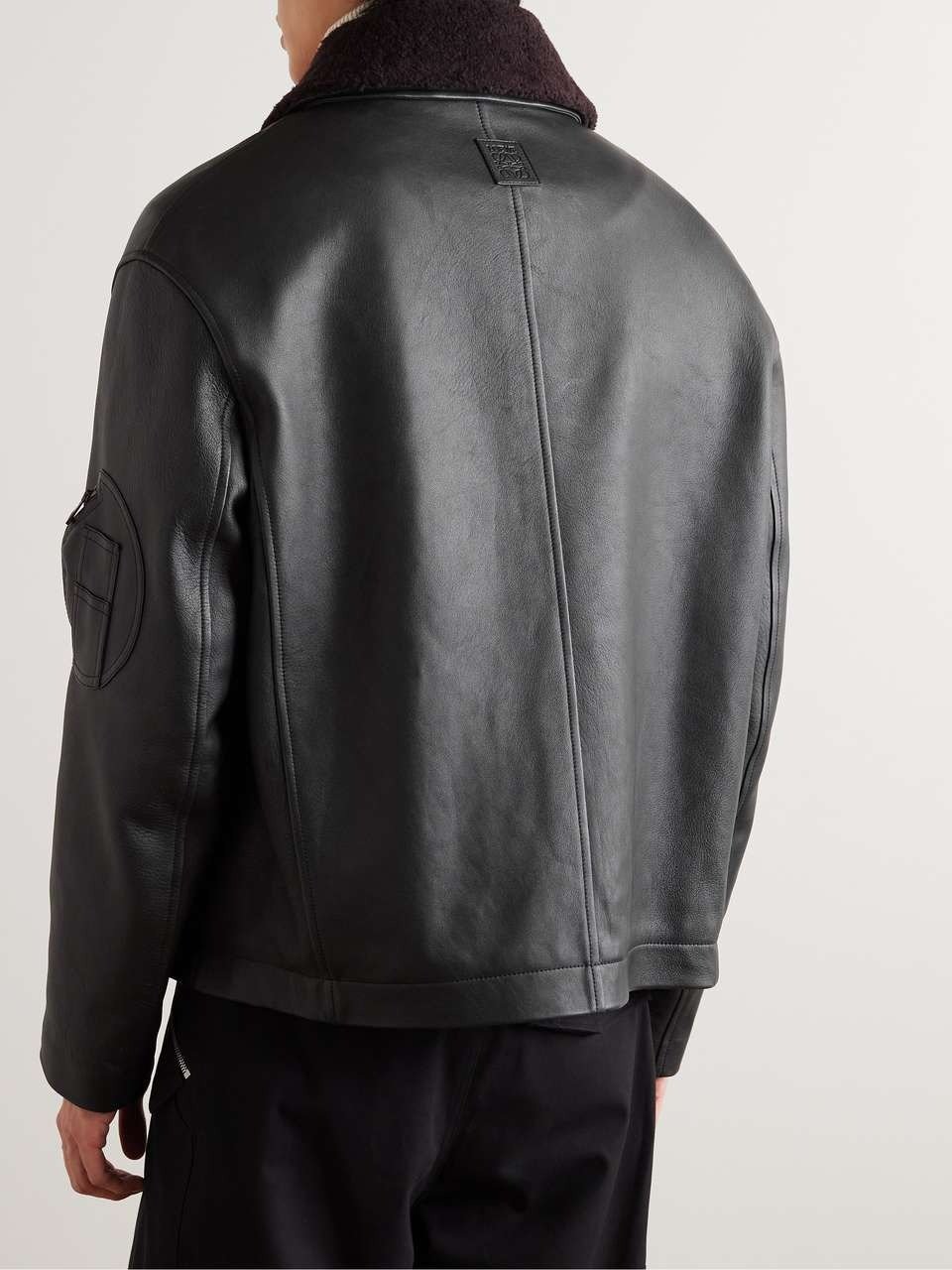 Appliquéd Shearling-Trimmed Leather Jacket 4