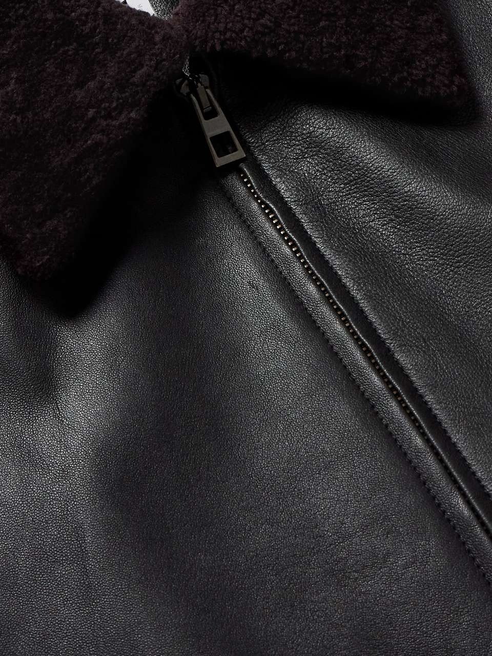 Appliquéd Shearling-Trimmed Leather Jacket 5