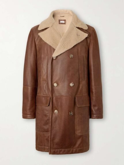 Double-Breasted Shearling Leather Peacoat
