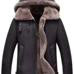 Men’s B3 RAF Bomber Removeable hood Brown Fur Shearling Real Leather Jacket Coat