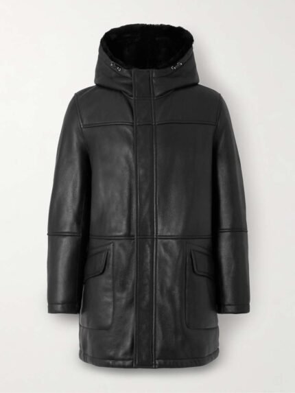 Shearling Leather Hooded Coat