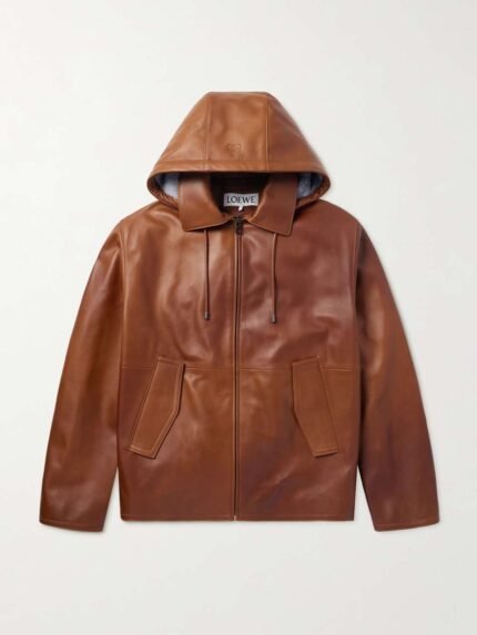 Shearling-Trimmed Leather Hooded Jacket
