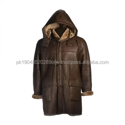 Premium Men's Brown Sheepskin Shearling Hoodie Coat Hot Selling Leather coat For Men's