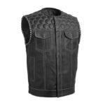 Men's Club Style Leather Vest with Perforated Hornet Design