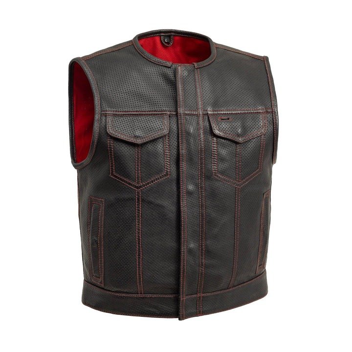 Lowside Men's Breathable Perforated Motorcycle Leather Vest Lowside Men's Motorcycle Leather Vest with Perforated Design